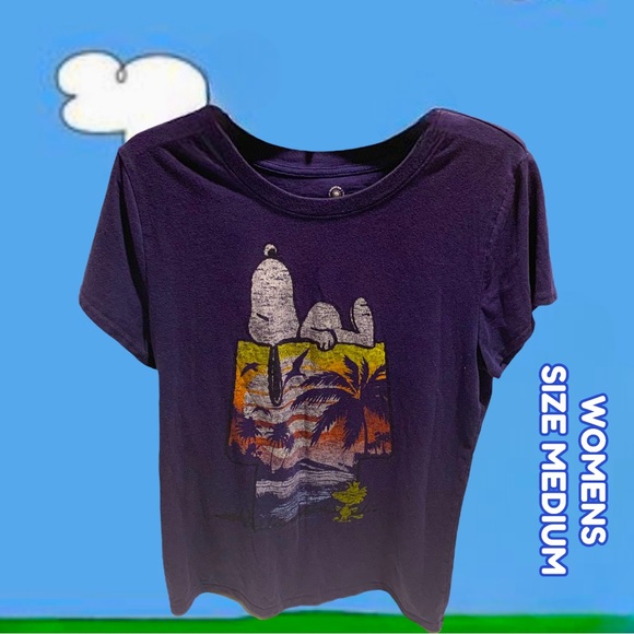 Womens Medium Navy Blue Snoopy Short Sleeve T-Shirt. Also Featuring Woodstock! - Picture 1 of 7